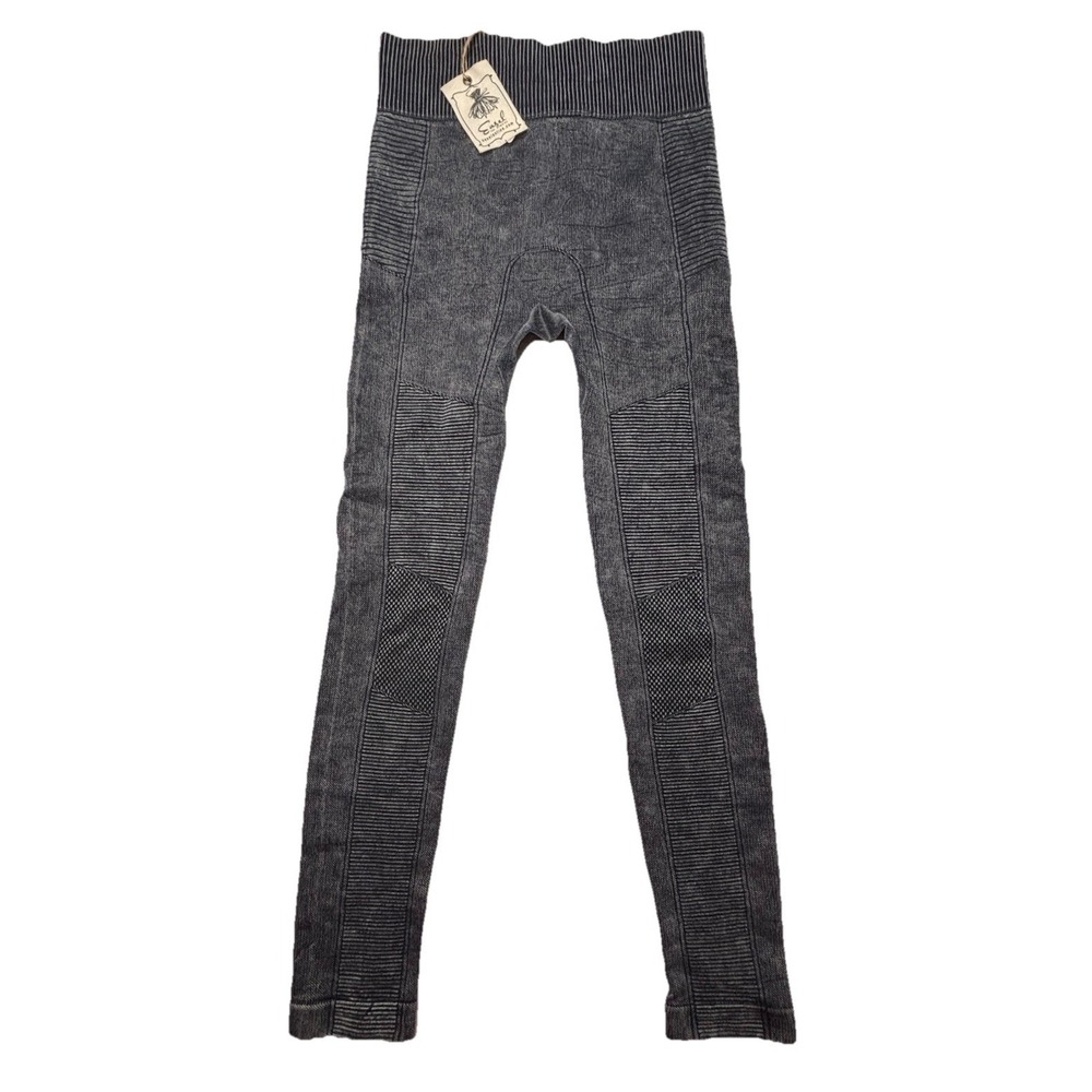 Easel Los Angeles‎ Moto Ribbed Panel Leggings Womens S Stretch Gray Pants